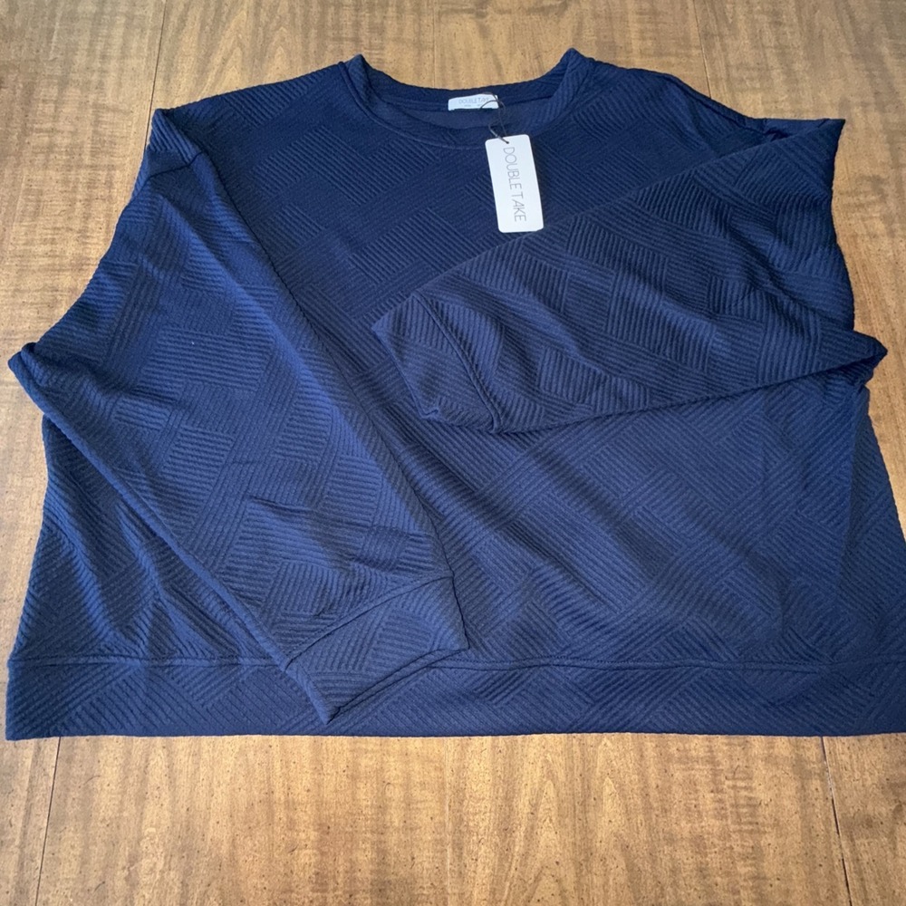 Double Take Women's 3XL Blue Sweatshirt Geometric‎ Print Long Sleeve Crew Neck